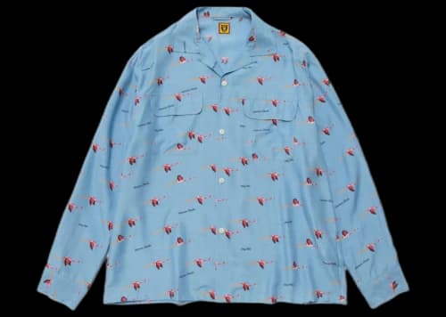 Human Made Flamingo Open Collar L/S Shirt Blue