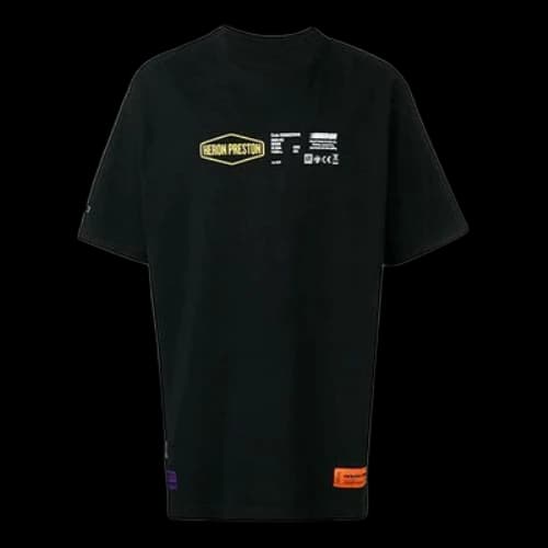 HERON PRESTON Melted Word Satin Short Sleeve Unisex Black