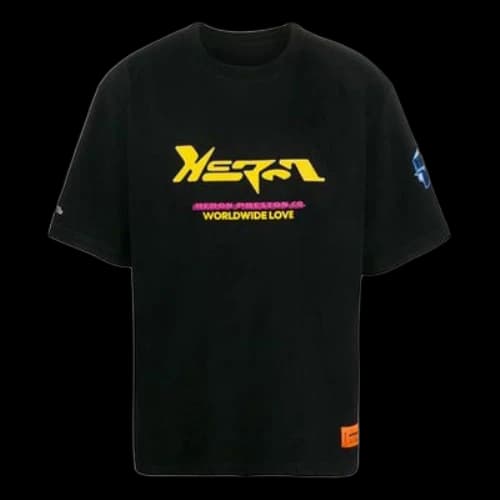 HERON PRESTON Logo Printing Loose Short Sleeve Black