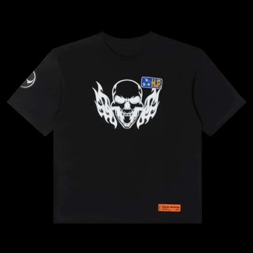 HERON PRESTON Reg Flaming Skull Short-Sleeve Tee 'Black White'