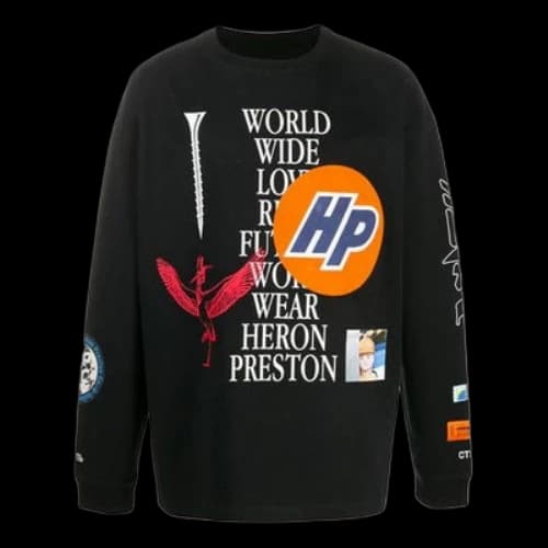 HERON PRESTON Logo Pattern Printing Long Sleeves Pullover Black