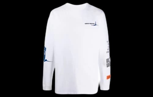 HERON PRESTON Embroidered Logo Sports Long Sleeves T-shirt White