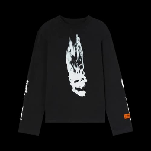HERON PRESTON Fw22 Flaming Skull Long-Sleeve T-shirt 'Black White'
