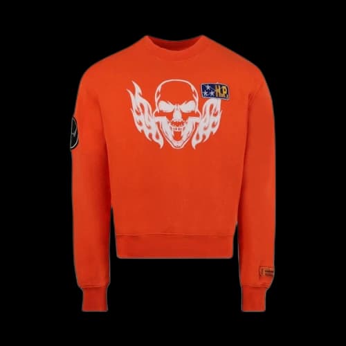 Heron Preston OS Flaming Skull Crewneck 'Orange/White'