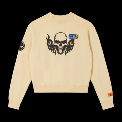 Heron Preston OS Flaming Skull Crewneck 'Beige/Black'