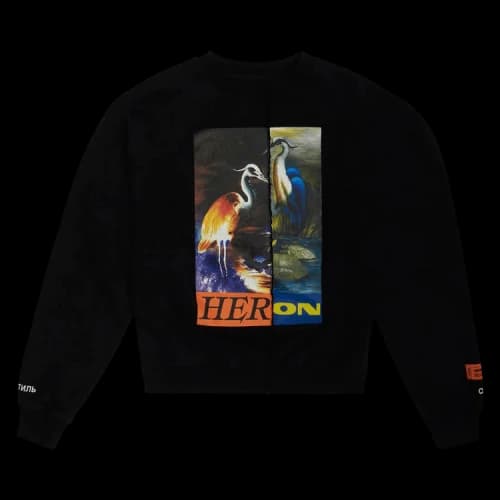 Heron Preston Split Herons Crewneck 'Black/Orange'