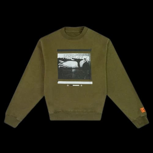 Heron Preston Misprinted Heron Crewneck 'Dark Olive/Black'