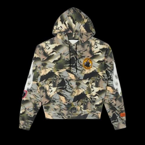 Heron Preston Hoodie Camo Flaming Sleeve 'Camou Green'