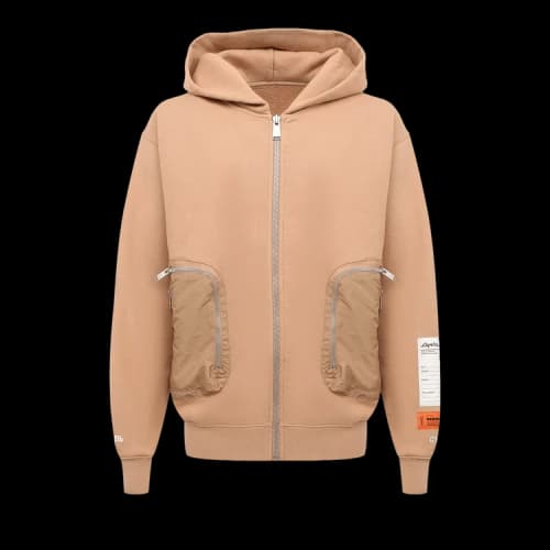 Heron Preston Nylon Pocket Zip Up Hoodie 'Caramel'