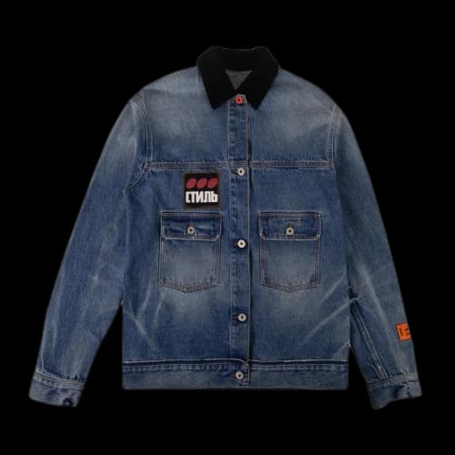 HERON PRESTON Vintage Black Washed Long Sleeves Denim Jacket Blue