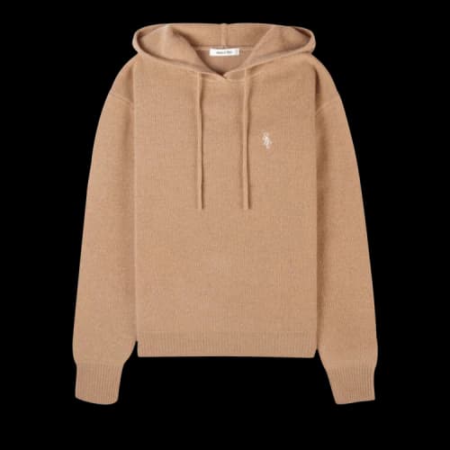 Sporty & Rich Fine Knit Drawstring Hoodie 'Camel'