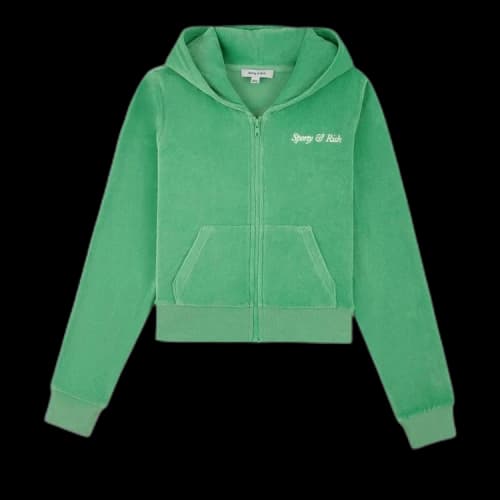 Sporty & Rich Italic Logo Embroidered Zip Hoodie 'Verde/White'