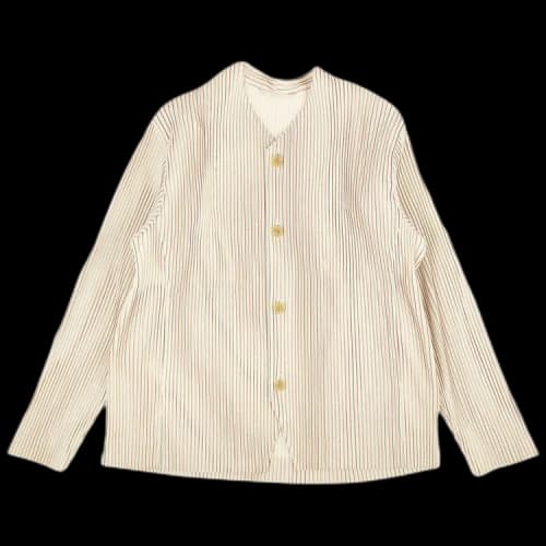 Issey Miyake Striped Button Front Pleated Jacket 'White'