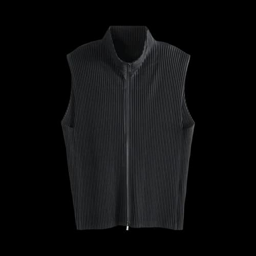 Homme Plissé Issey Miyake Vests Men's Black Stand Collar Moderate Other