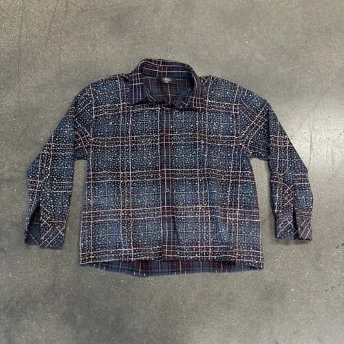 HMDD Rhinestone Plaid Disco Flannel Navy/Red