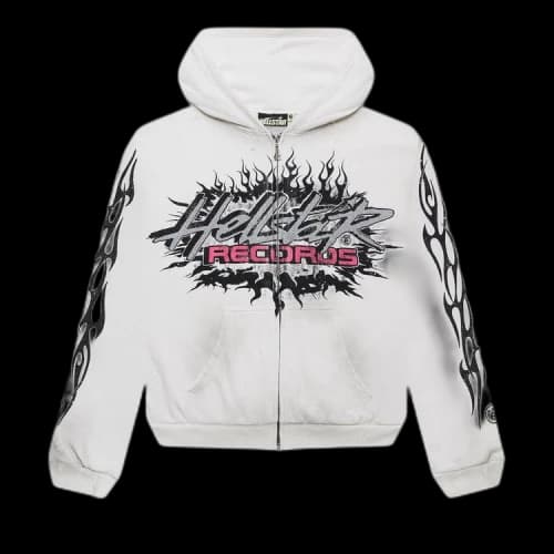 Hellstar Records Glitter Zip Up Hoodie 'White'