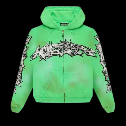 Hellstar Graffiti Zip-Up Hoodie 'Green'