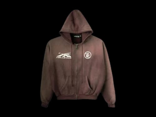Hellstar HS Logo Zip Up Hoodie Brown