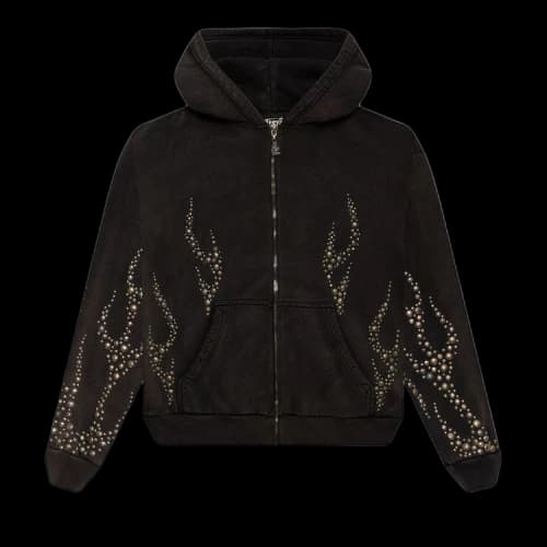 Hellstar Studded Flame Zip-Up Hoodie 'Black'