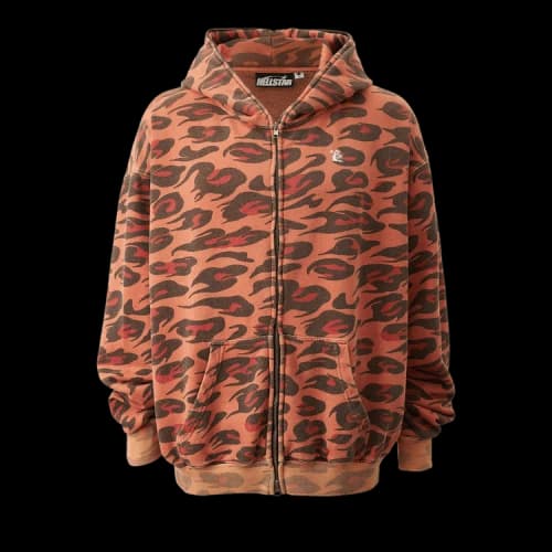 Hellstar Sunfaded Cheetah Zip Up 'Red'