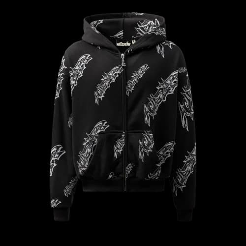 Hellstar Roll Print Graffiti Zip Up Hoodie 'Black'