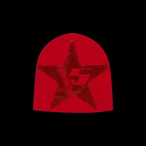 Sp5der Star Rhinestone Skully Beanie Red