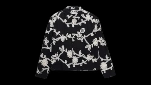 Honor The Gift Floral Ribbon Button Up Shirt Black