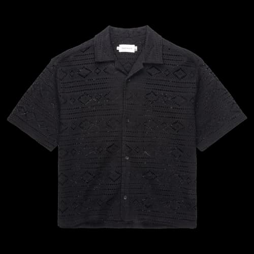 Honor The Gift Pointelle Crochet Camp Collar 'Black'