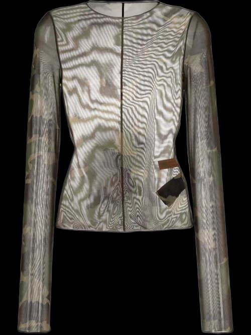 Heron Preston Camo Mesh LS Top Camo Green