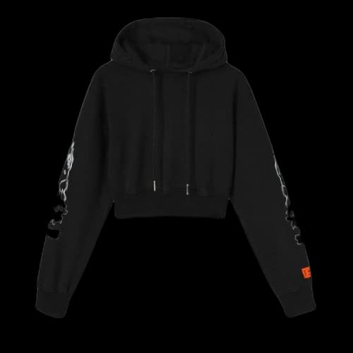 Heron Preston Flaming Skull Crop Hoodie Black/White