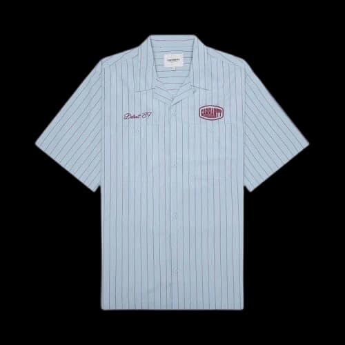 Carhartt WIP Short-Sleeve Hendry Shirt 'Seaton Stripe/Frosted Blue/Mulberry'