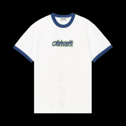 Carhartt WIP Short-Sleeve Connection Script Ringer Tee 'White/Wolfsbane'