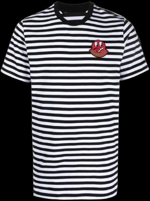 Moncler Logo Patch Striped T-Shirt Black/White
