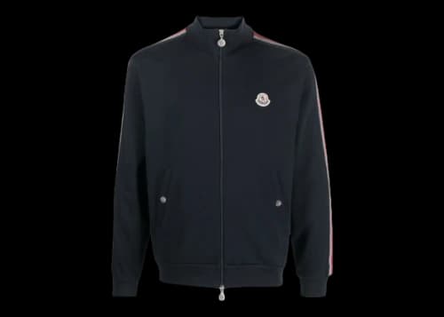 Moncler Stripe-Detail Zip-Up Sweatshirt Navy Blue