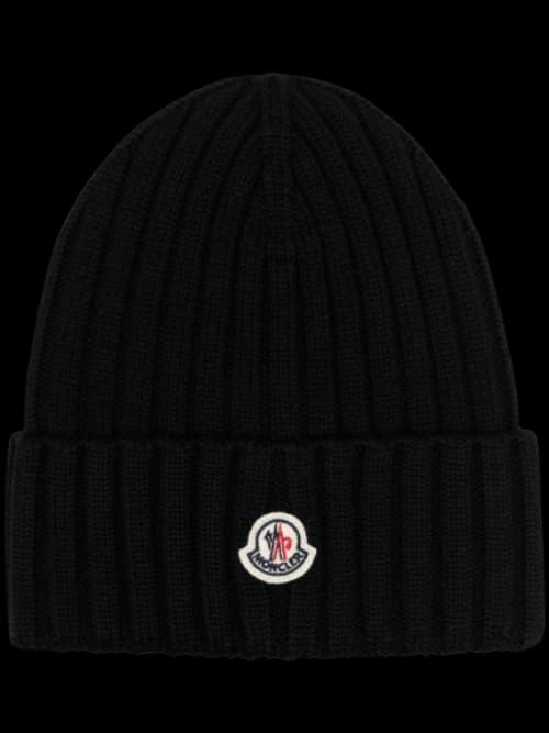 Moncler Ribbed Knit Wool Beanie Black