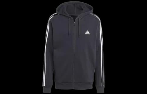 adidas Essentials Fleece 3-Stripes Full-Zip Hoodie Black