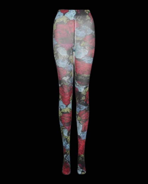 Versace Floral Print Tights Black Multi