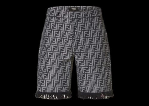 Fendi FF Monogram Denim Shorts Blue