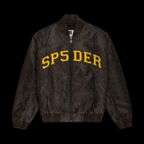 Sp5der Snake Leather Varsity Bomber Jacket 'Brown'
