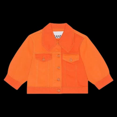GANNI Overdyed Cutline Denim Puff Sleeve Jacket 'Orangeade'