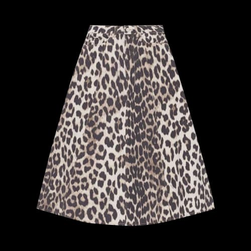 GANNI Print Denim High Waist A-line Skirt 'Leopard'