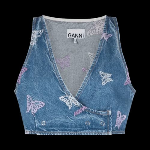GANNI Embroidery Denim Crop Vest 'Denim'