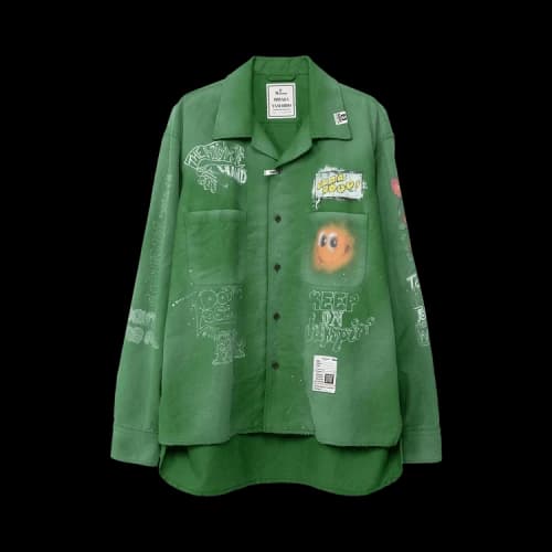 Maison Mihara Yasuhiro Distressed Graphic Shirt 'Green'