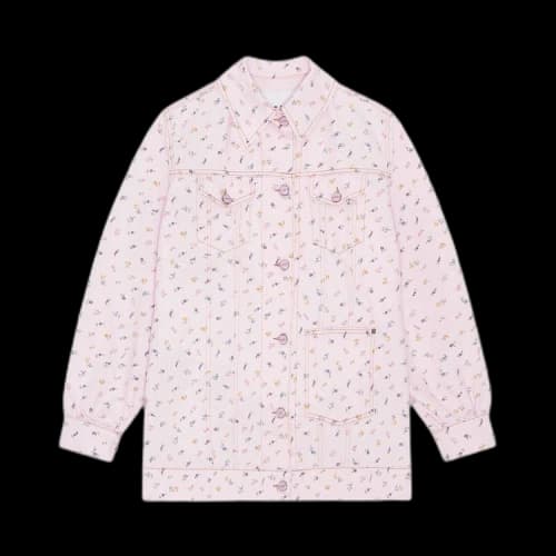 GANNI Print Denim Oversized Jacket 'Pink'