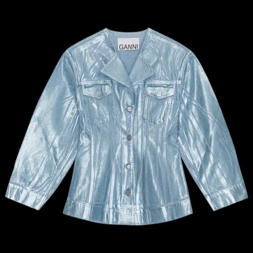 GANNI Foil Denim Fitted Blazer 'Heather'