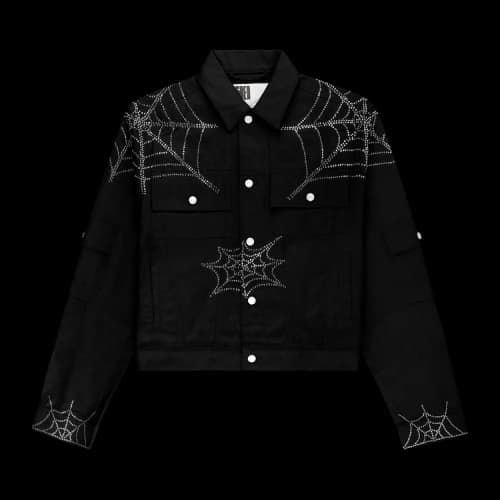 Sp5der Web Denim Cropped Trucker Jacket 'Black'