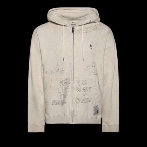 Maison Mihara Yasuhiro Distressed Graffiti Print Zip-Up Hoodie 'White'