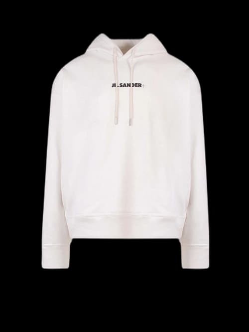 Jil Sander Man Cotton Frontal Logo Hoodie White