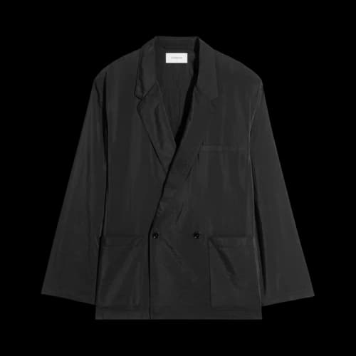Lemaire Soft Double Breasted Jacket In Dry Silk 'Black'