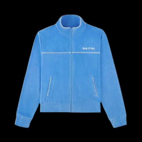 Sporty & Rich Italic Logo Embroidered Velour Track Jacket 'Capri/White'